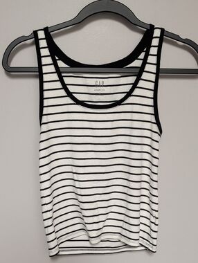 GAP White and Black Striped Tank Top